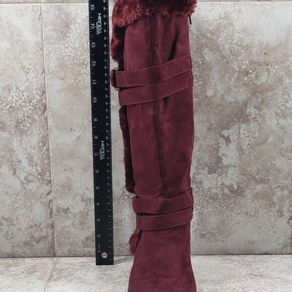 Buckled Faux Fur Hot Tomato Pavati Suede Zippered Full Calf Knee Boots Size 6 M - Picture 8 of 15